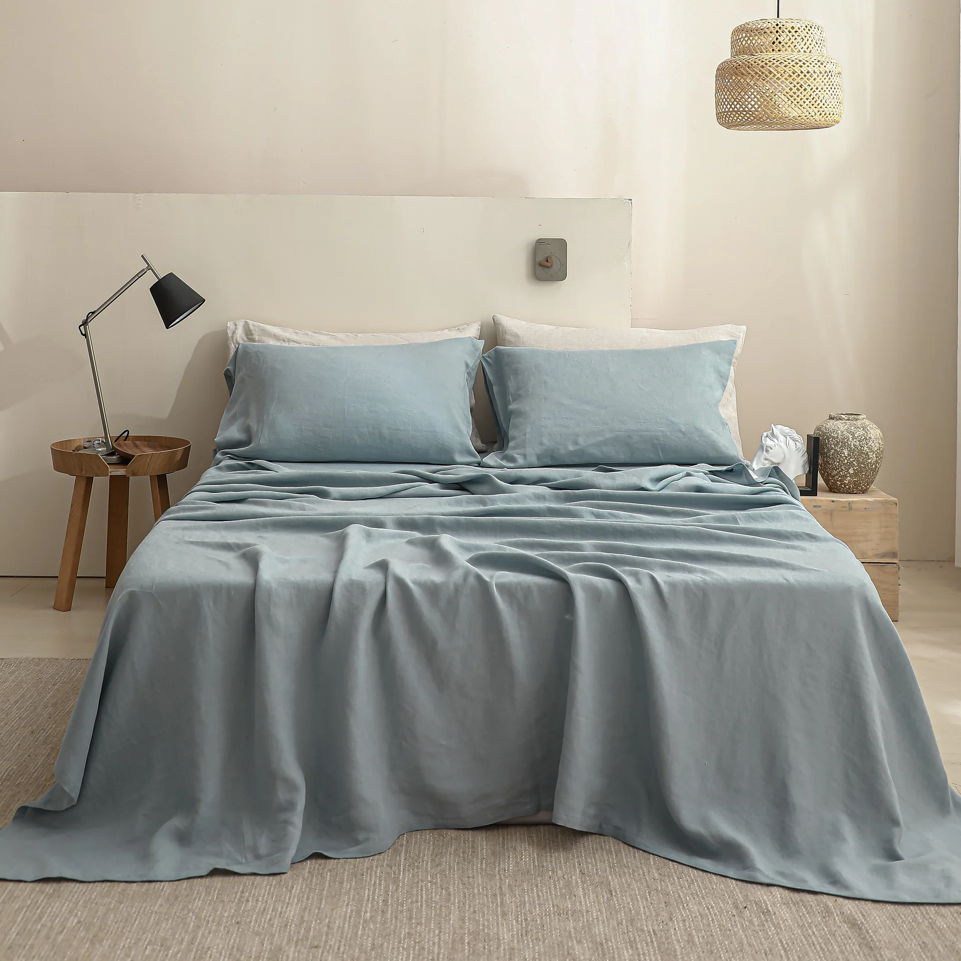 Dusty Blue-Linen Sheet Set